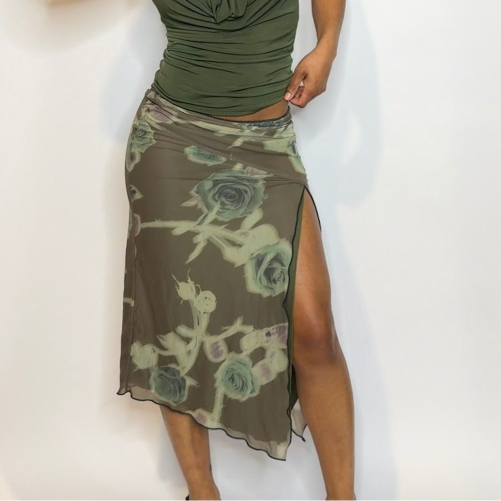 Silence & Noise Floral Green Midi Skirt